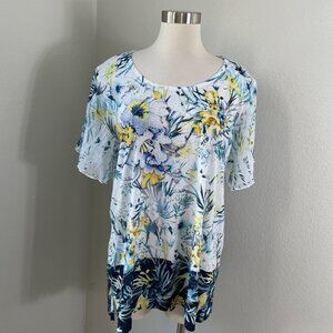 JM Collection Womens Plus 2X Floral Short Flutter Sleeve Blouse Tunic Top Shirt